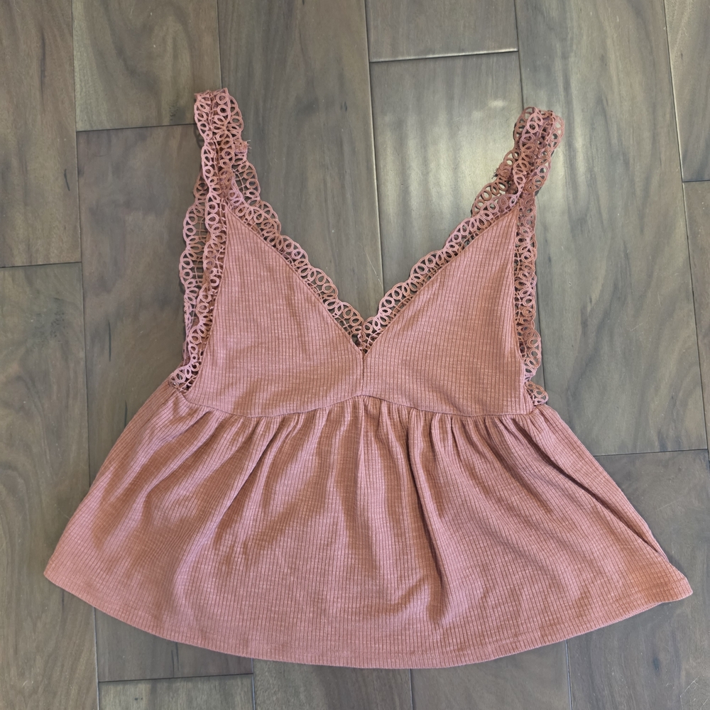 Umgee Crochet Trim Babydoll Tank Top Size Small Boho Flowy Crop